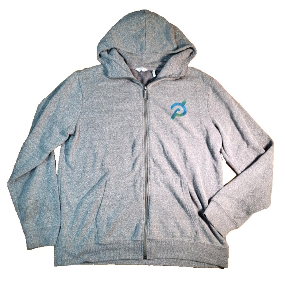 PELOTON Bike Full Zip Hooded Sweatshirt Mens Size XL Heather Gray Logo Athletic